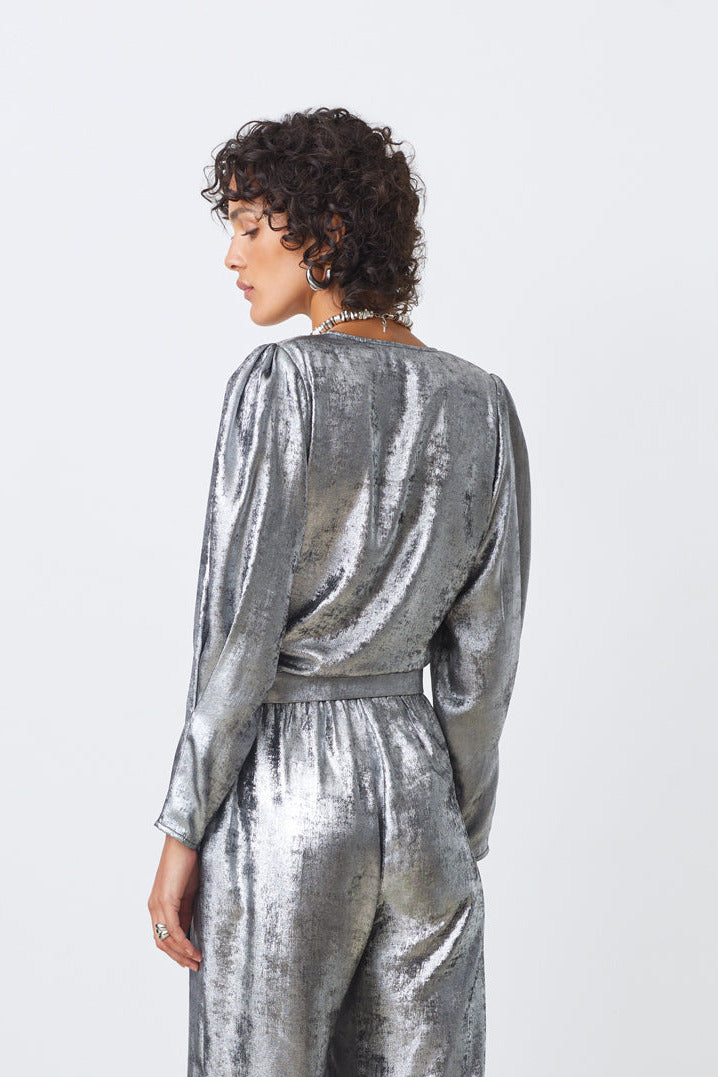 BLOUSE CACHE-COEUR METALLISEE - LEYLA