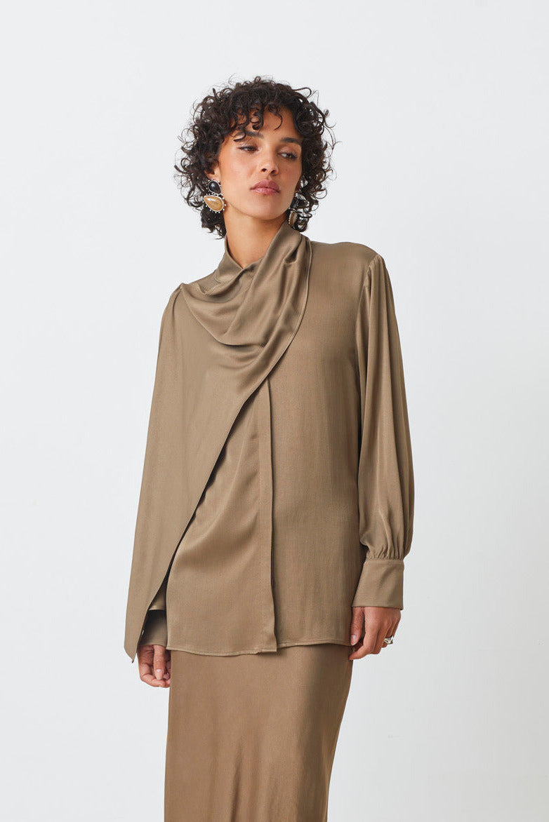 BLOUSE SATINEE COL DRAPE - LINO