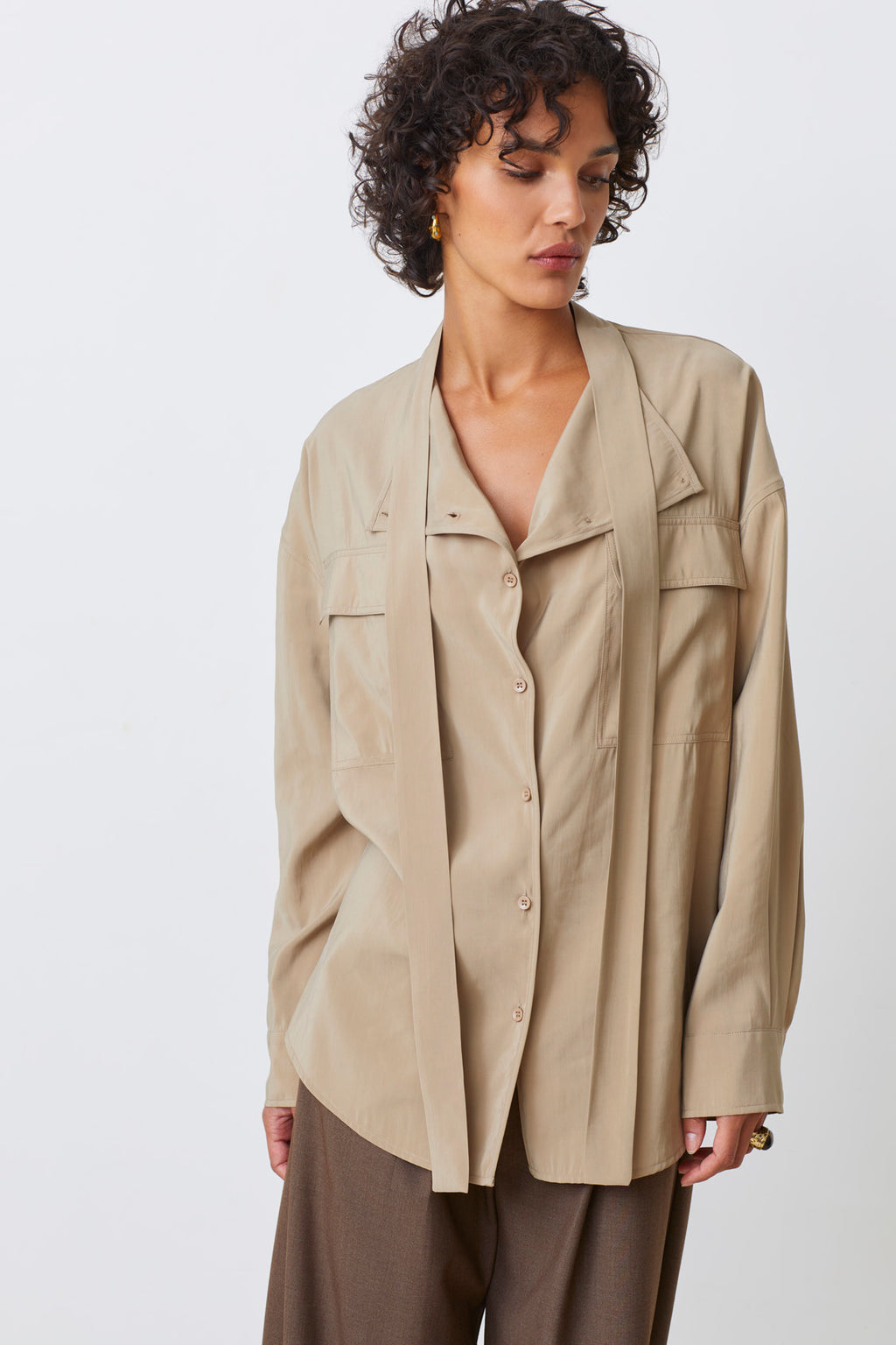 CHEMISE SATIN MAT LAVALIERE - LELIO