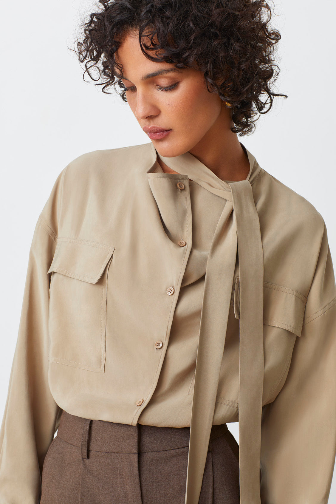 CHEMISE SATIN MAT LAVALIERE - LELIO